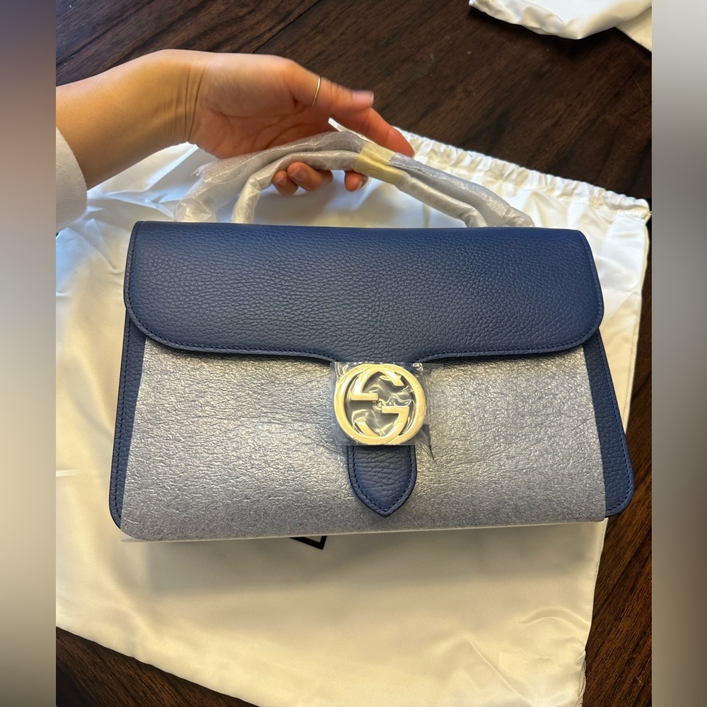 Gucci Blue and Silver Top Handle Shoulder Bag
